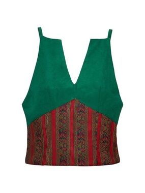 Green & Red Patterned V-Neck Women’s Tank Top